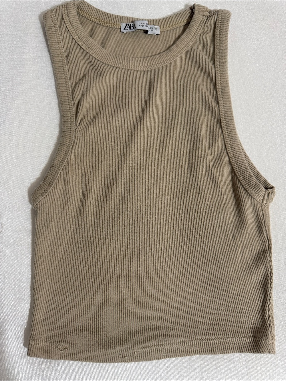 Zara Taupe Ribbed Crop Tank Top